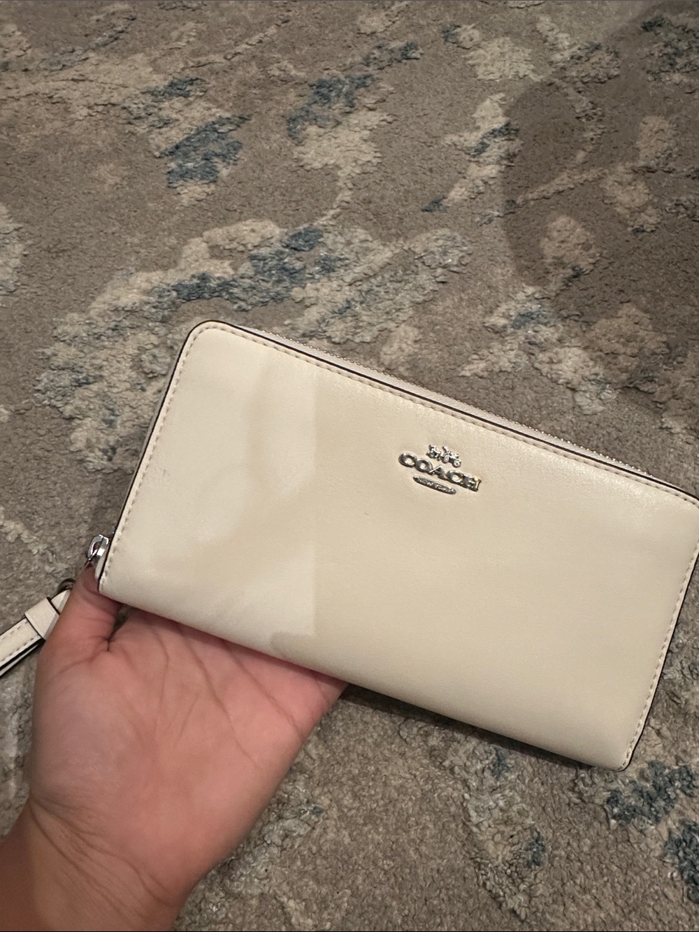 Coach Ivory Zip-Around Leather Wallet with Silver Logo